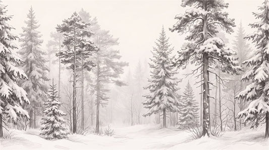 White Winter Pine Forest Wallpaper Mural pattern detail