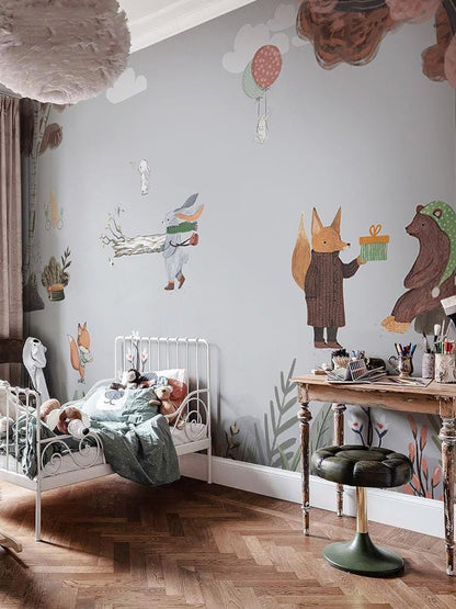 Vintage Floral Gold Brushed Mural Wallpaper in bedroom