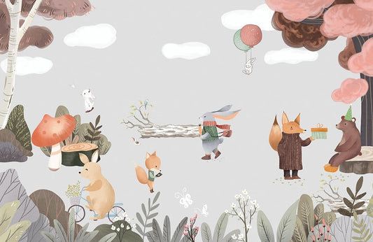 Whimsical Storybook Forest Friends Wallpaper Mural