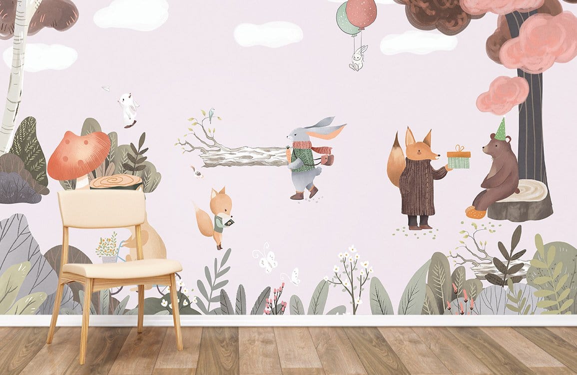 Whimsical Forest Animal Nursery Wall Mural