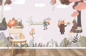 Fresque Murale de Nursery d'Animaux de Forêt Fantaisistes