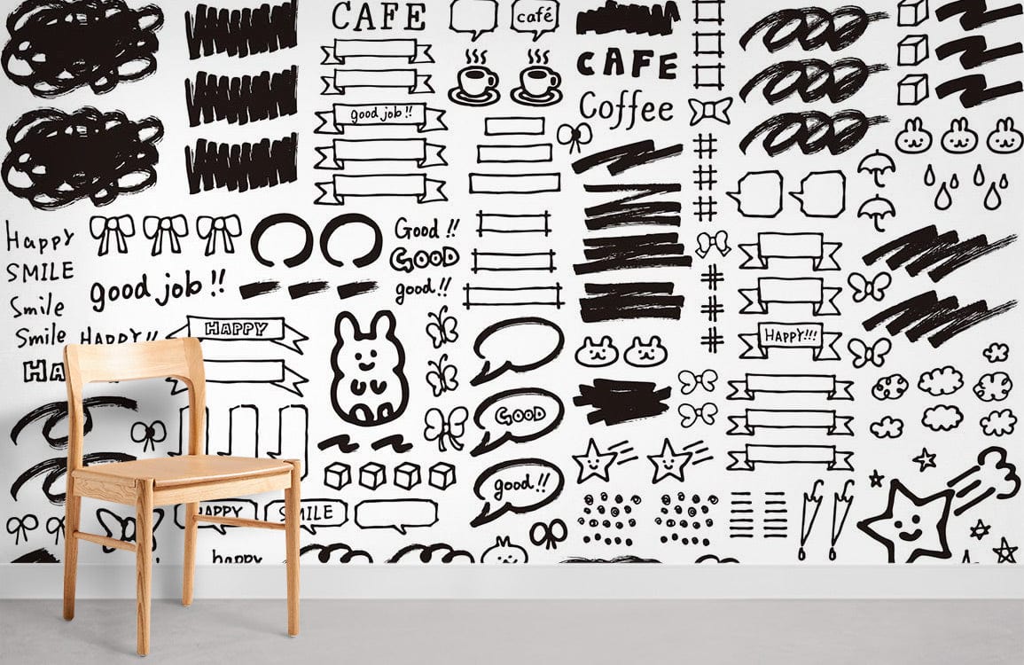 Modern Doodle Art Black Mural Wallpaper