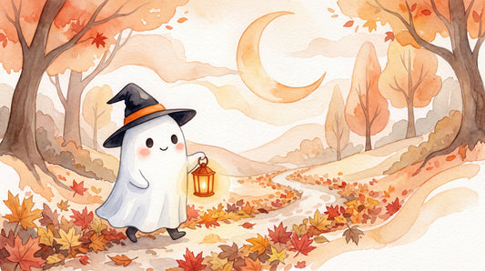 Ghost Carrying Lantern On Autumn Path Halloween Wallpaper Mural - image 2