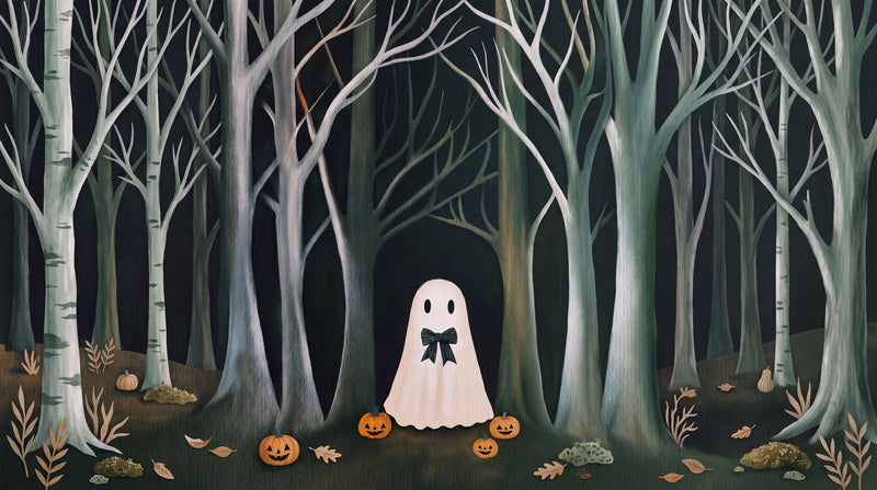 Ghost Among Bare Forest Trees Halloween Wallpaper Mural
