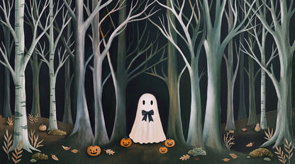 Ghost Among Bare Forest Trees Halloween Wallpaper Mural - image 2