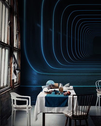 Infinite Neon Tunnel Mural Wallpaper in dining room