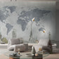 World Landmarks Grey Abstract Map Mural Wallpaper in living room