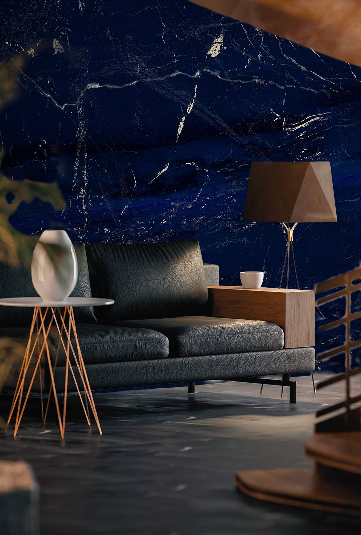 Luxurious Deep Blue Marble Mural Wallpaper