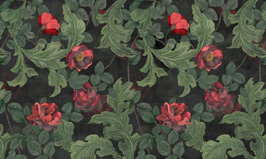 Vintage Red Floral Botanical Mural Wallpaper