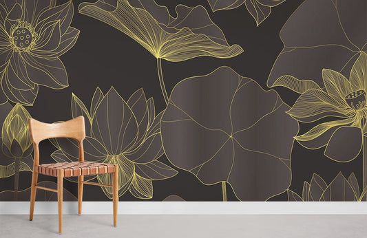 Dark Golden Lotus Flower Wallpaper Room