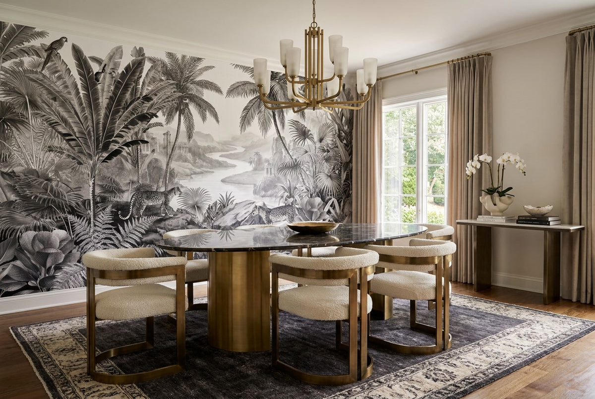Tropical Gray Dark Jungle Wallpaper Mural room setting