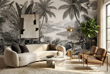 Tropical Gray Dark Jungle Wallpaper Mural