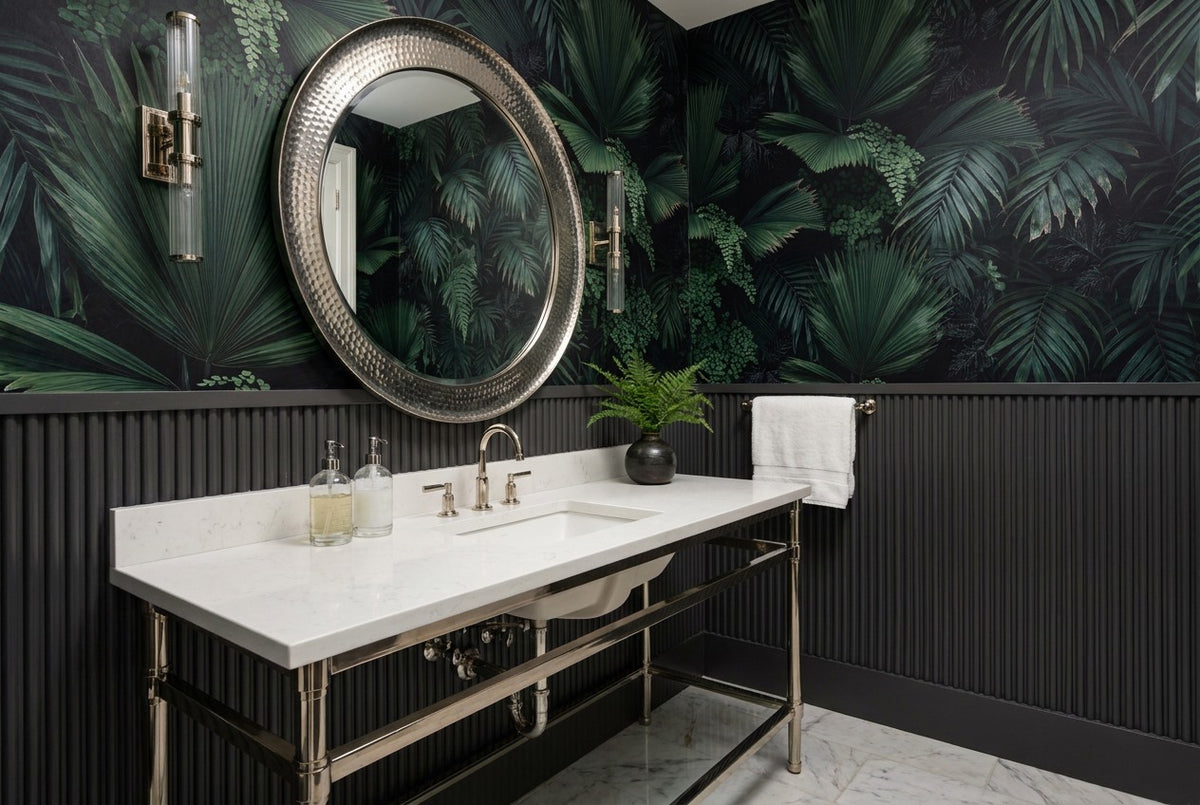 Atmospheric Green Dark Jungle Wallpaper Mural room setting