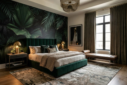 Atmospheric Green Dark Jungle Wallpaper Mural room setting