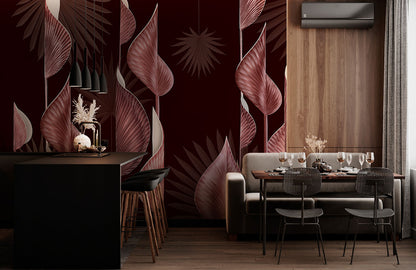 pink metal leaves pattern wall mural art design