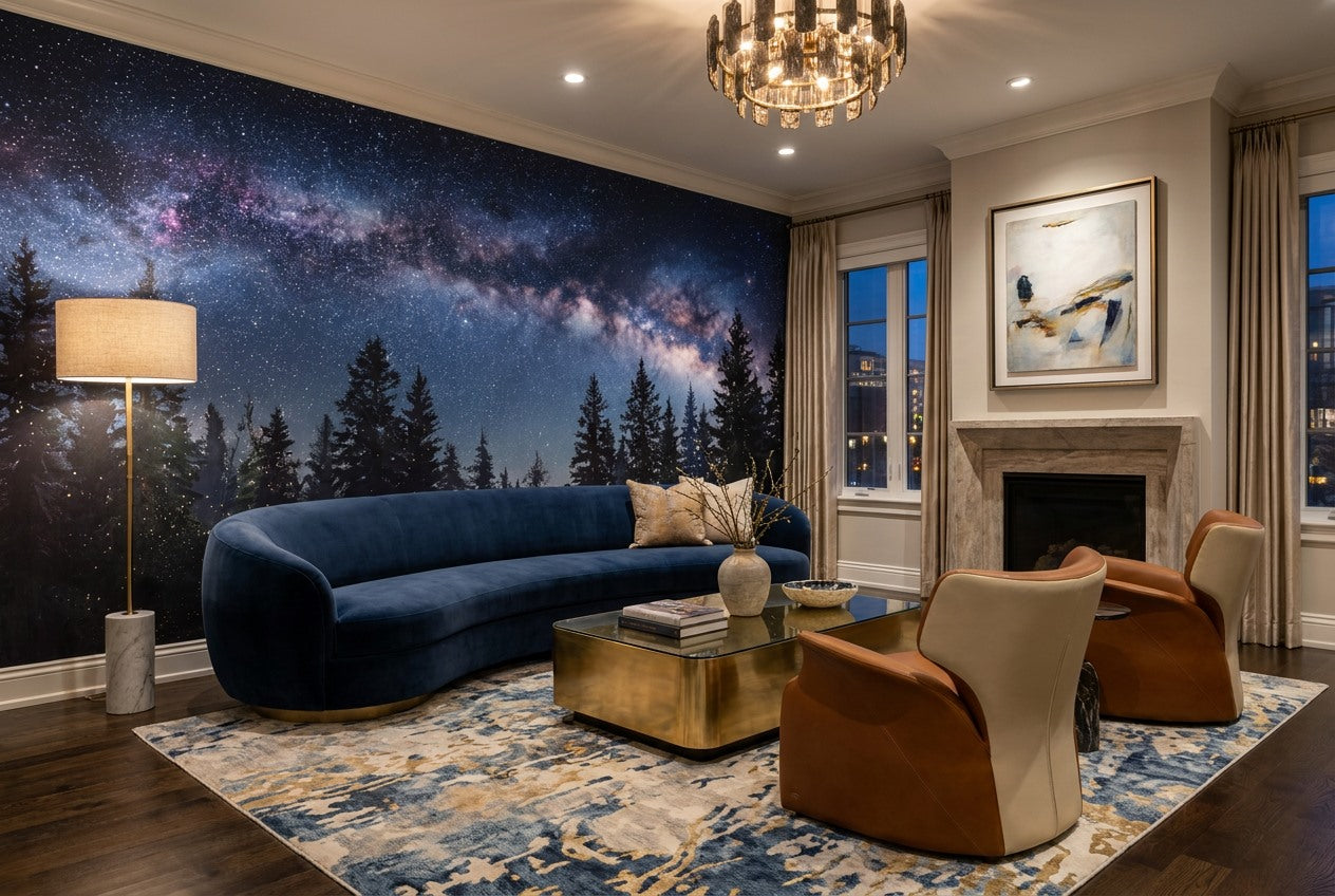 Starry Milky Way Pine Forest Wallpaper Mural interior scene