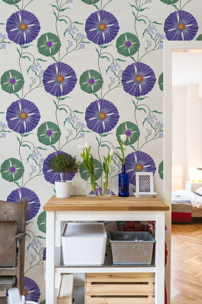 Hallway Feature Wall Covering Featuring a Mural of Dense Circle Flowers