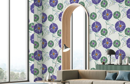 Wallpaper Mural with Dense Circle Flowers for Use in Decorating the Living Room