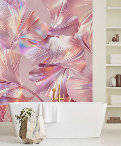Iridescent Petal Symphony Mural Wallpaper in bathroom