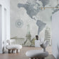 World Landmarks Grey Abstract Map Mural Wallpaper in living room