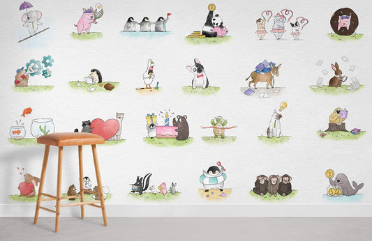 Whimsical Animal Illustration Mural Wallpaper