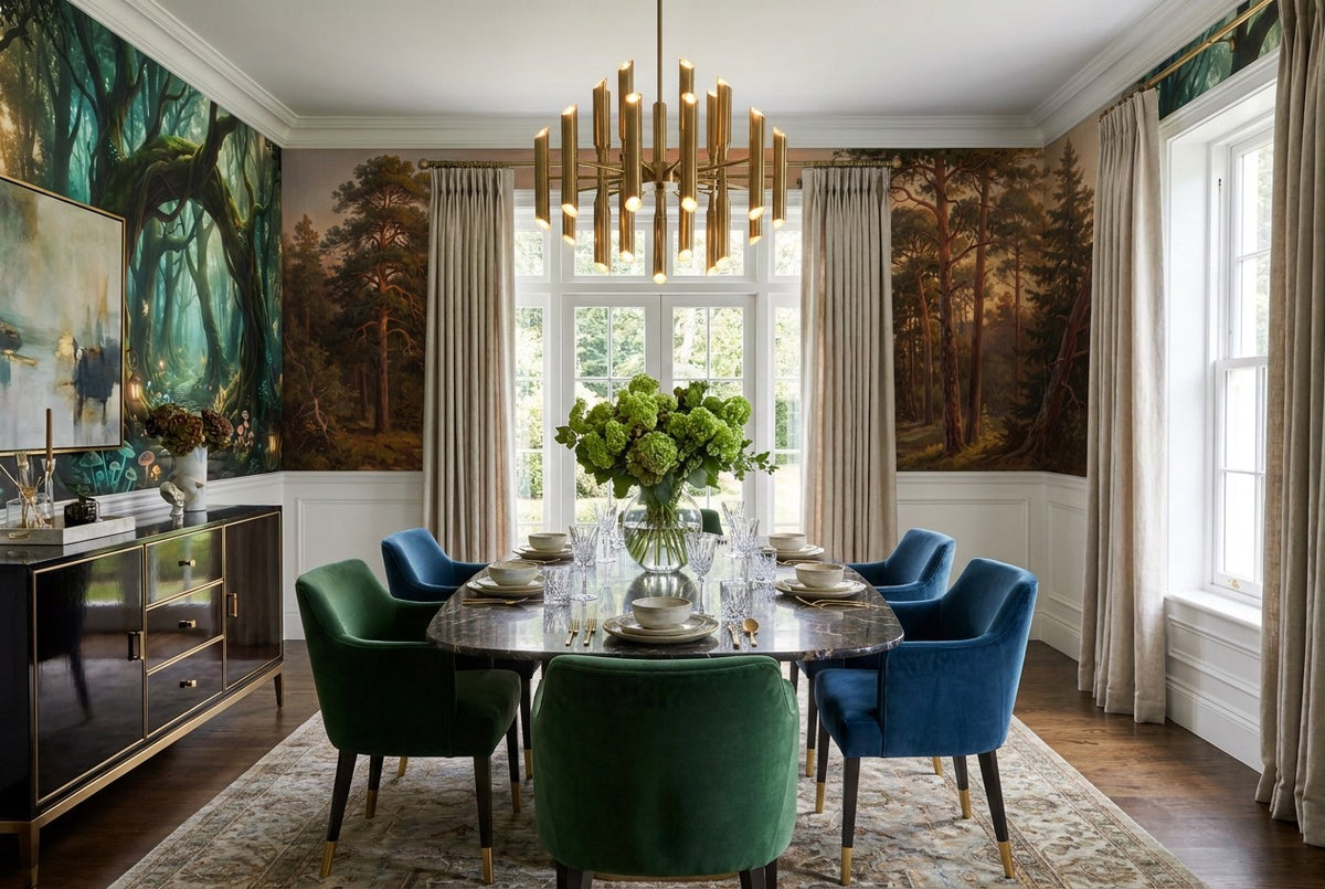Olive Golden Pine Landscape Wallpaper Mural interior setting