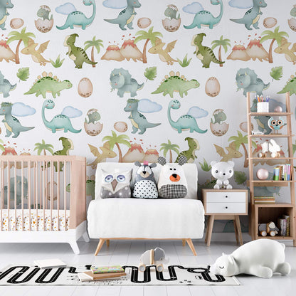 Fresh Cartoon Dinosaurs Wallpaper Mural in nursery