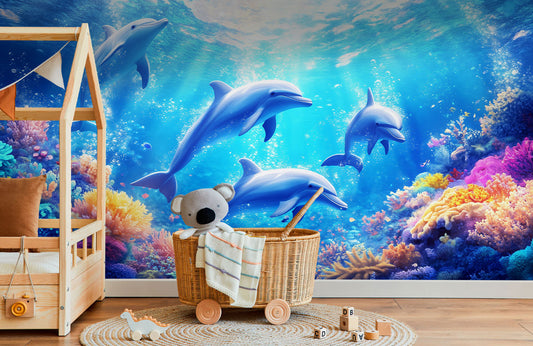 Dolphin Reef Wonderland Mural Wallpaper