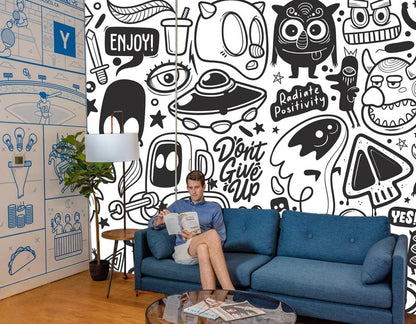 unique aliens pattern living room wallpaper mural