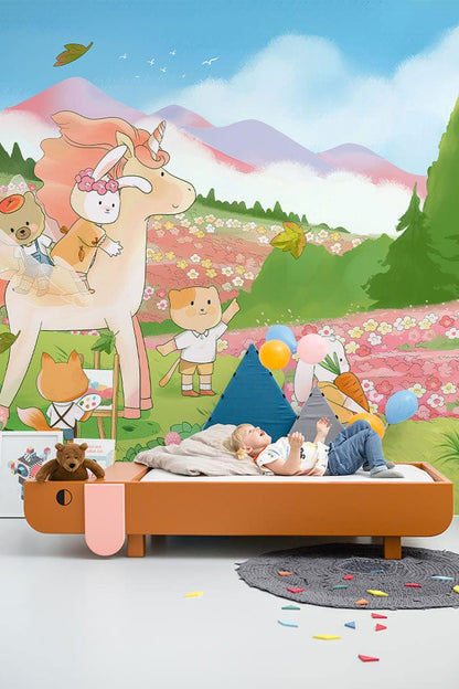 colorful forest animal wall mural hallway design