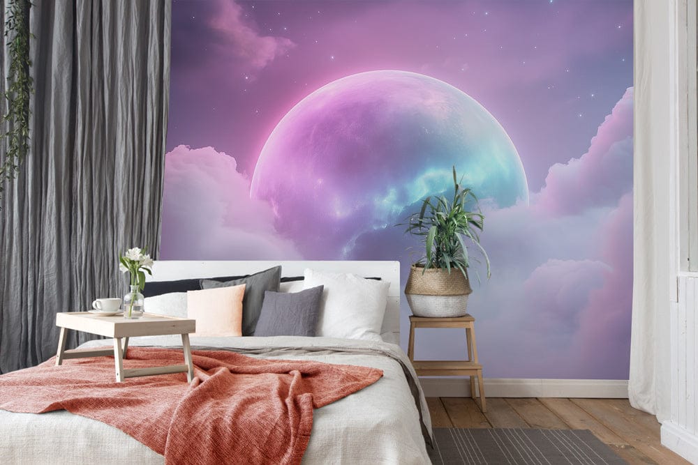 Dreamy Pastel Moon Clouds Mural Wallpaper