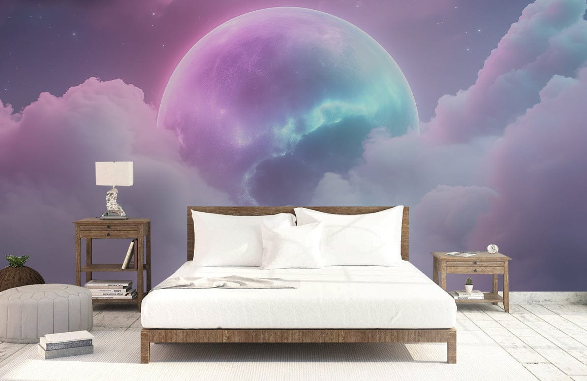 Dreamy Pastel Moon Clouds Mural Wallpaper