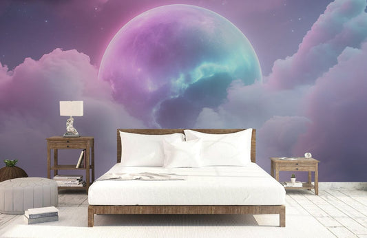 Dreamy Pastel Moon Clouds Mural Wallpaper