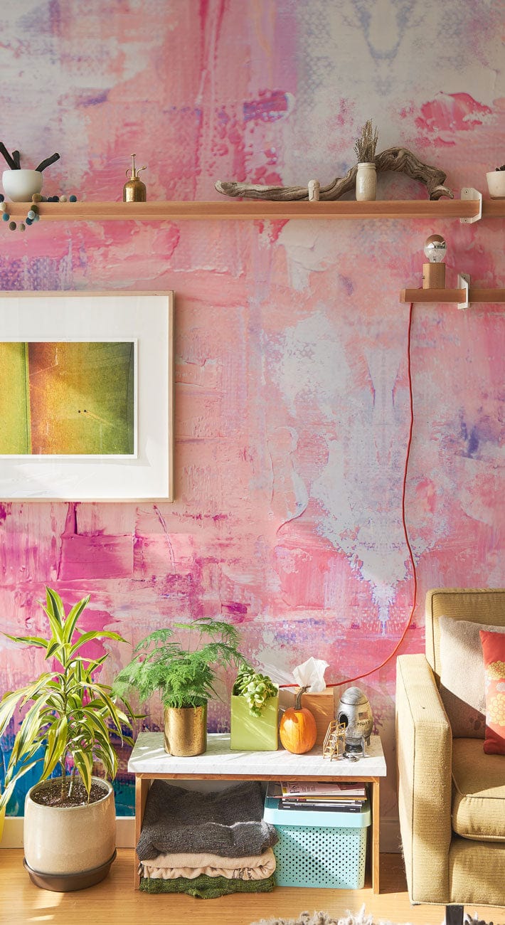 Abstract Pink Blue Brushstroke Mural Wallpaper