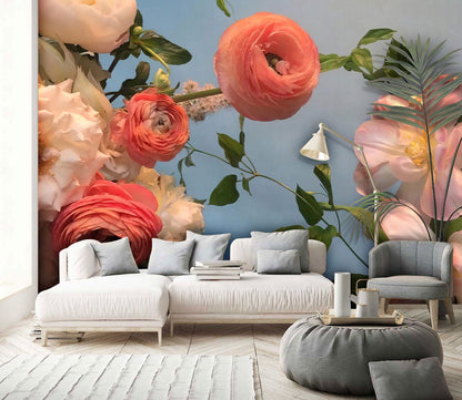 Dreamy Ranunculus Asiaticus Wallpaper Mural for Use in Decorating the Living Room