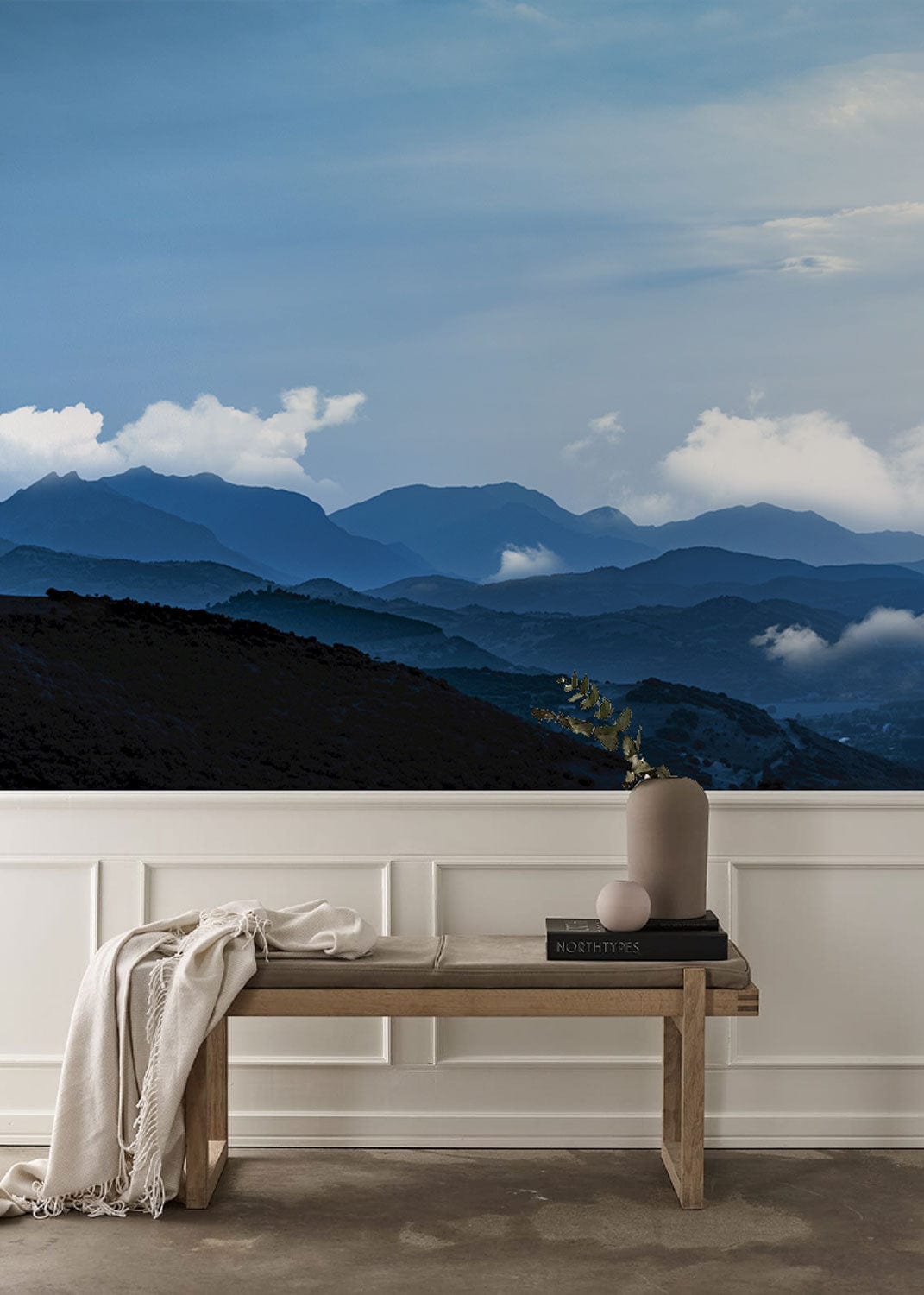 Misty Mountain Range Blue Wallpaper Mural