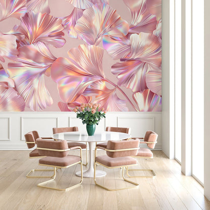 Iridescent Petal Symphony Mural Wallpaper in dining room