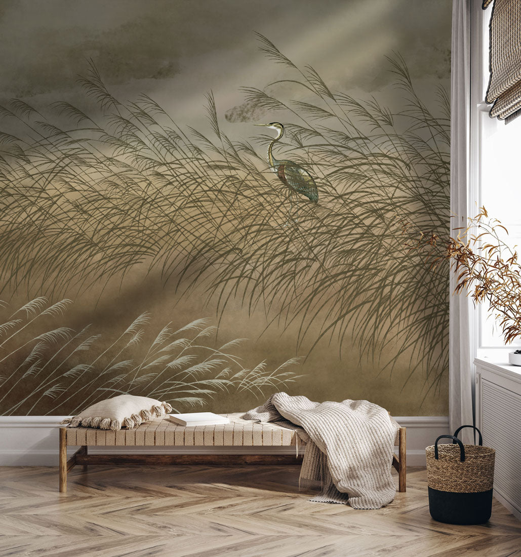 Tranquil Moonlit Marsh Mural Wallpaper in living room