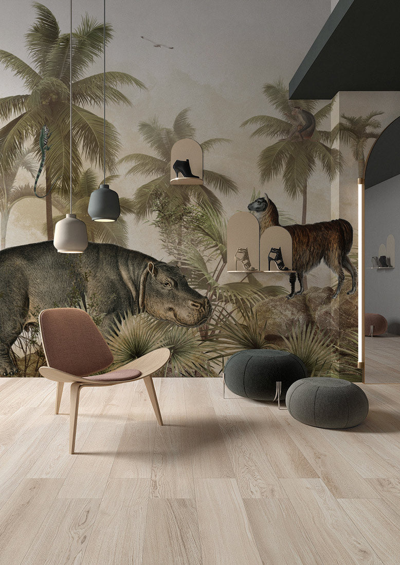 Rainforest Adventure Mural Wallpaper in living room