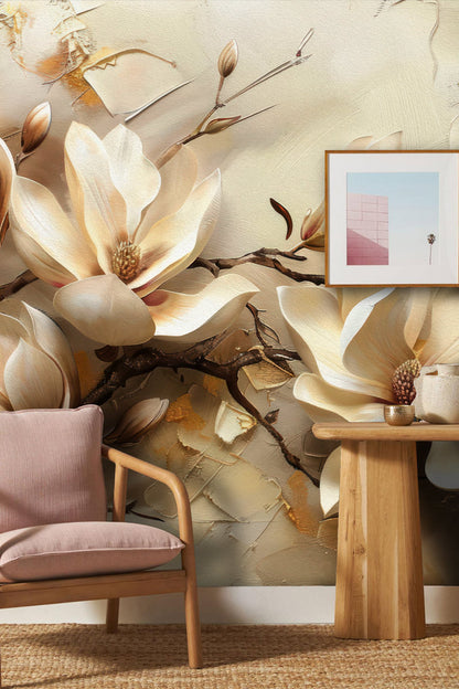 Elegant Blossom Retreat Mural Wallpaper in living room