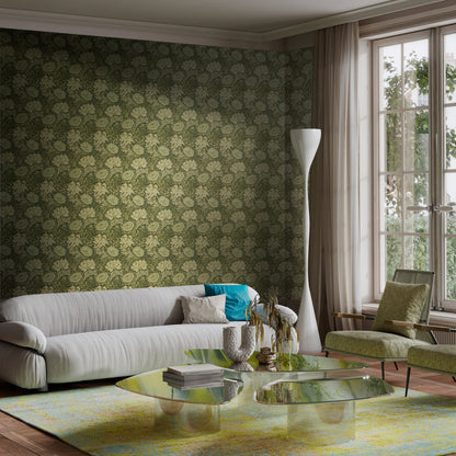 Verdant Floral Cascade Mural Wallpaper in living room