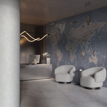 Vintage World Map Animals Wallpaper in office