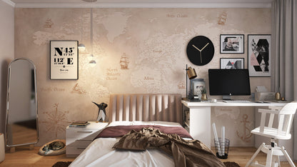 Vintage World Map Nautical Wallpaper in bedroom