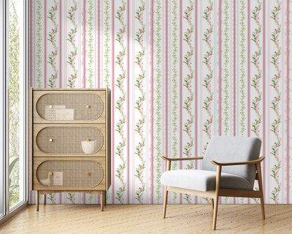 Elegant Floral Stripe Mural Wallpaper in living room