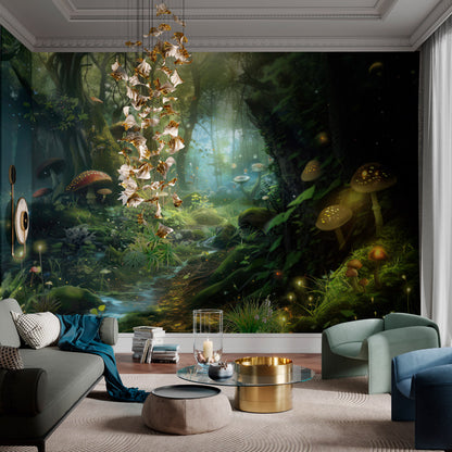 Mystical Forest Realm Mural Wallpaper in living room