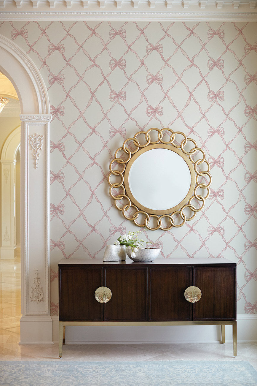 Lattice Bow Mural Wallpaper in entryway