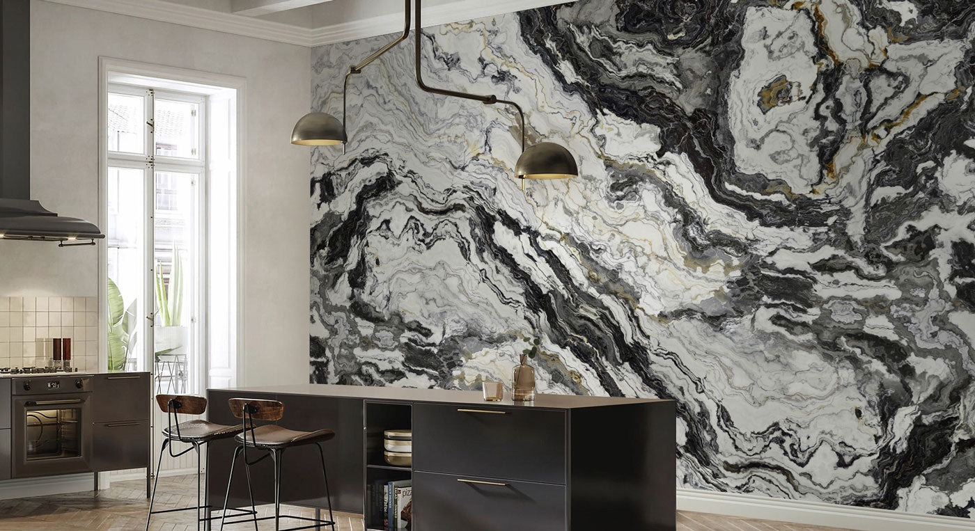 Majestic Marble Mural Wallpaper in kitchen