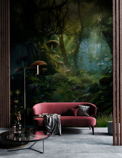 Mystical Forest Realm Mural Wallpaper in living room