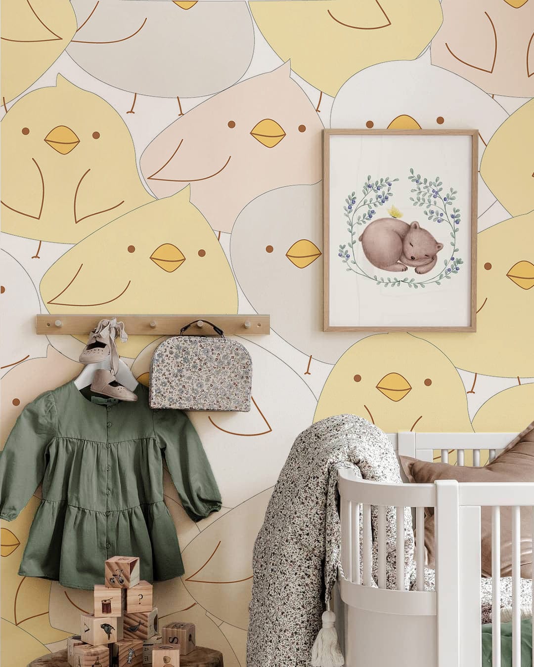 Cute Yellow Chick Cartoon Mural Wallpaper