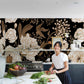 Elegant Black Gold Floral Mural Wallpaper